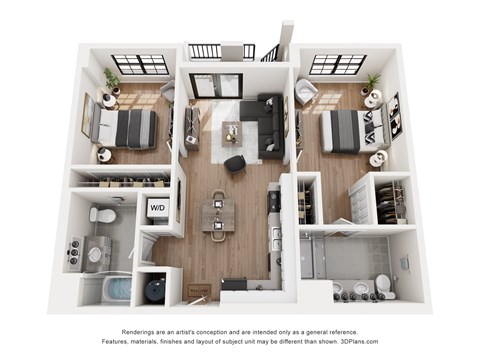 Floor plan for 2 beds, 2 baths, 993 sqft